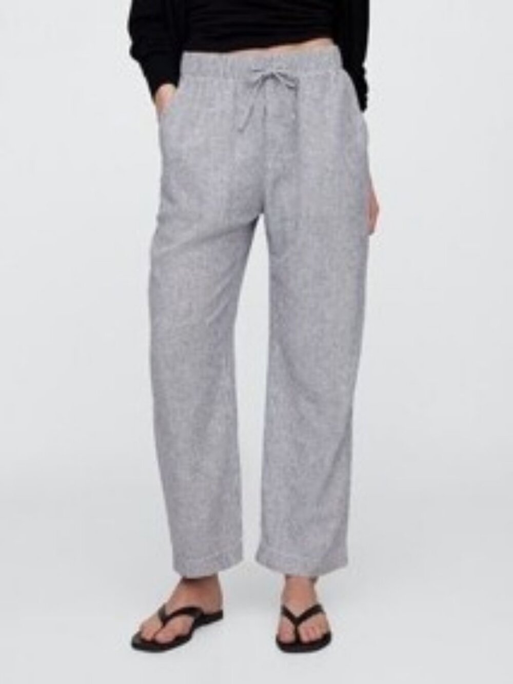 Gap relaxed linen blend wide leg striped pants grey women's size L